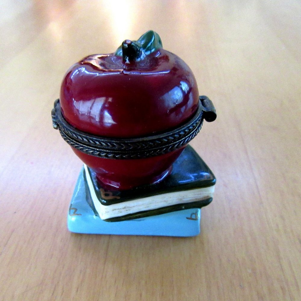 Ceramic apple & books ring or trinket box - gift for teacher